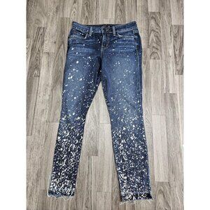 Level 99 Jeans Womens 26 Blue Paint Splatter Distressed Raw Hem Slim Fit